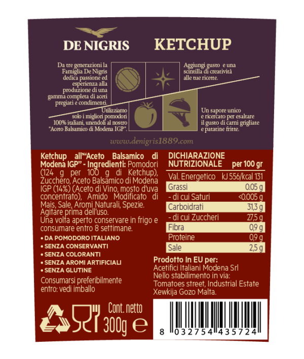 Ketchup con Aceto Balsamico di Modena IGP - retroetichetta