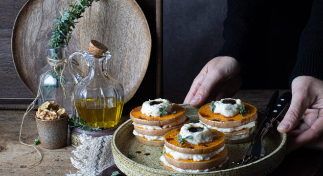 Butternut Squash Millefeuille With Gorgonzola, Marjoram & Balsamic