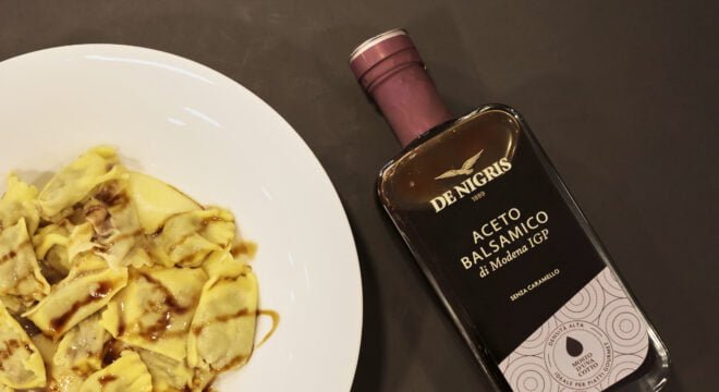 Plin al Brasato con Crema di Polenta e Aceto Balsamico di Modena Aquila Platino_denigris_ricette